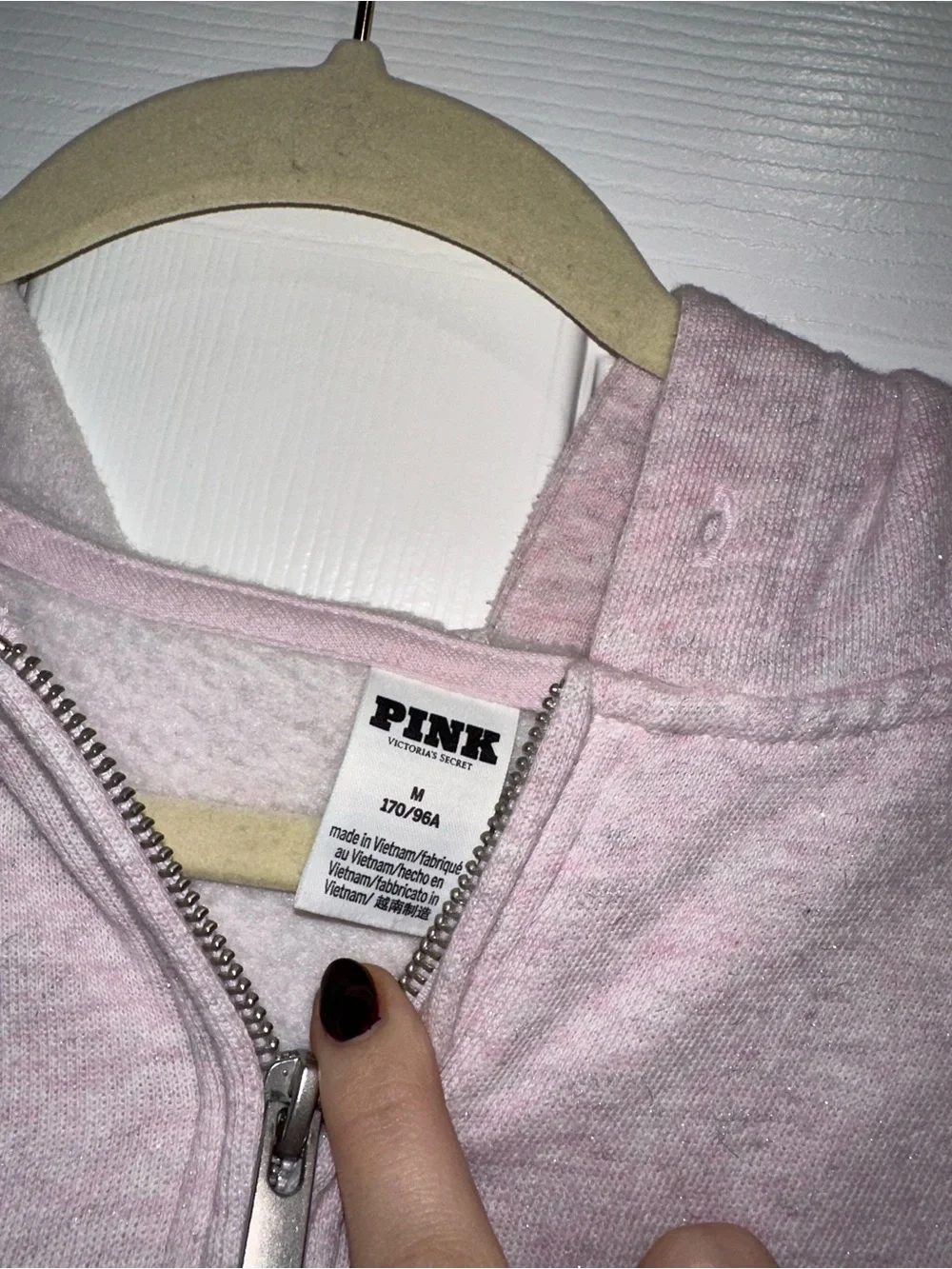 PINK Victoria's Secret Half-Zip Hoodie Sweater in Light Pink Sparkle